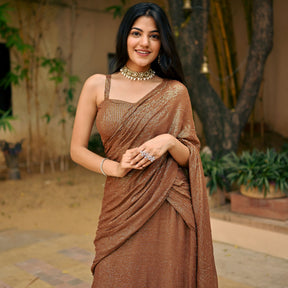 Brown Lurex Pre Draped Saree