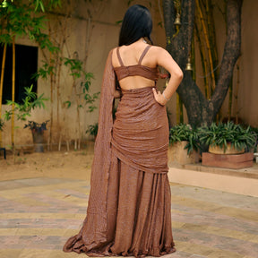 Brown Lurex Pre Draped Saree