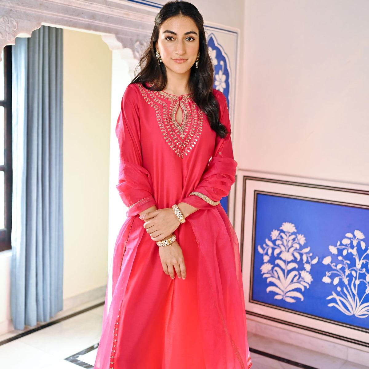 Pink Gota Patti Kurta Set