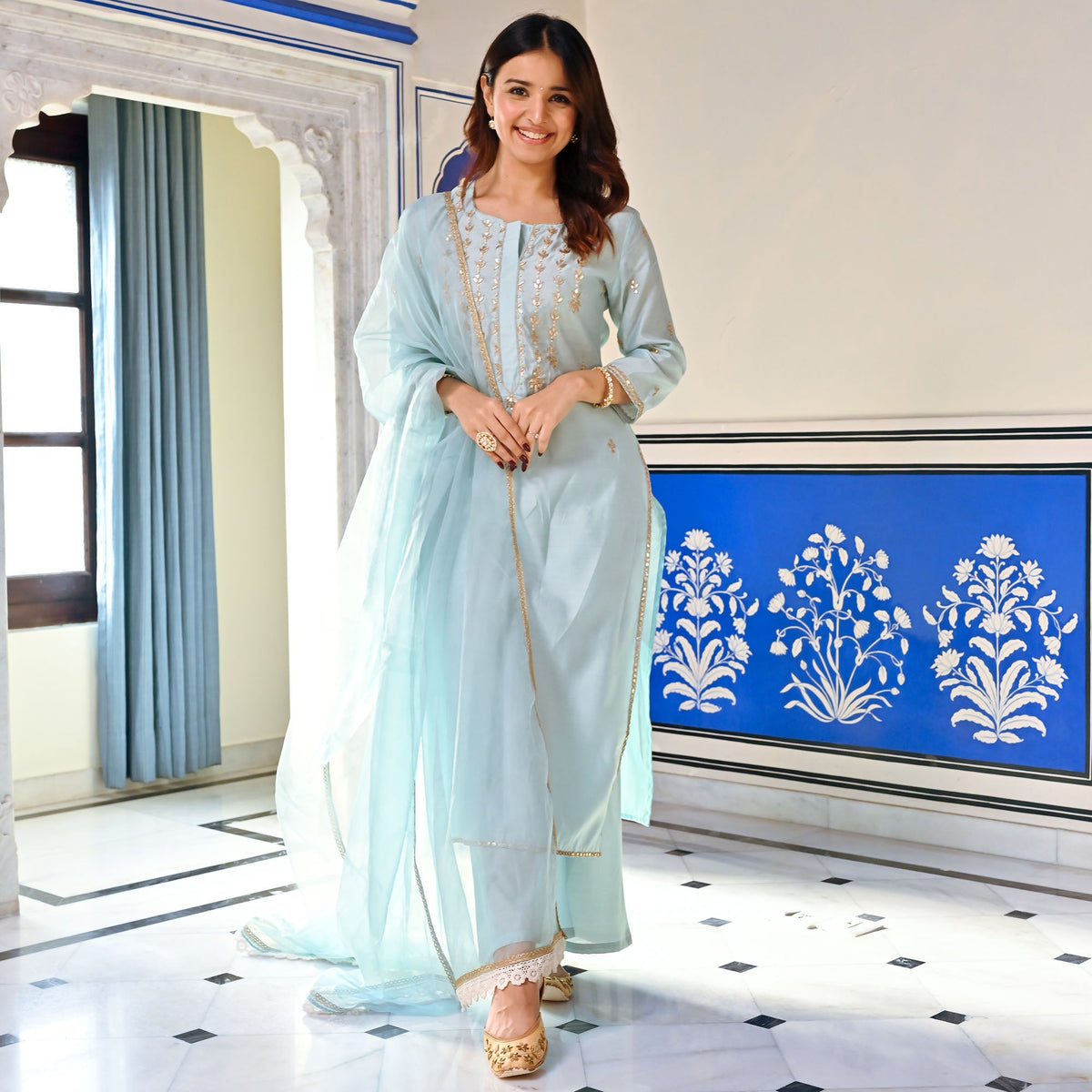 Blue Gota Patti Kurta Set