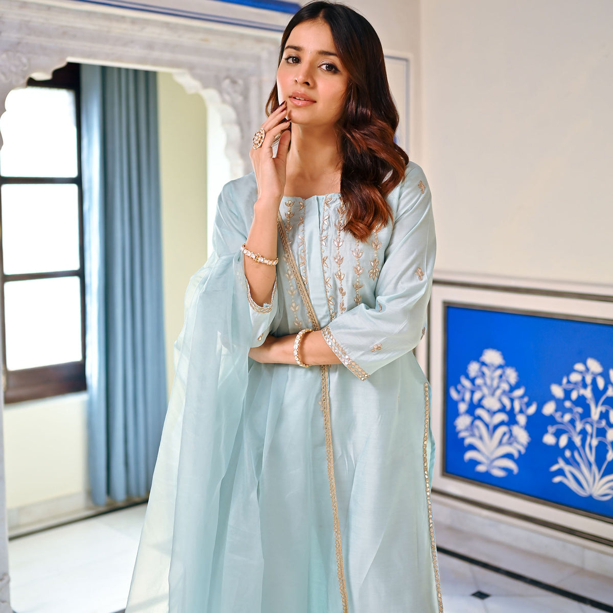 Blue Gota Patti Kurta Set