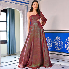 Maroon Lurex Gawn Dress