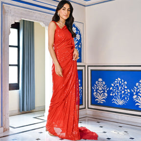 Red Sequin Ready to Wear Saree