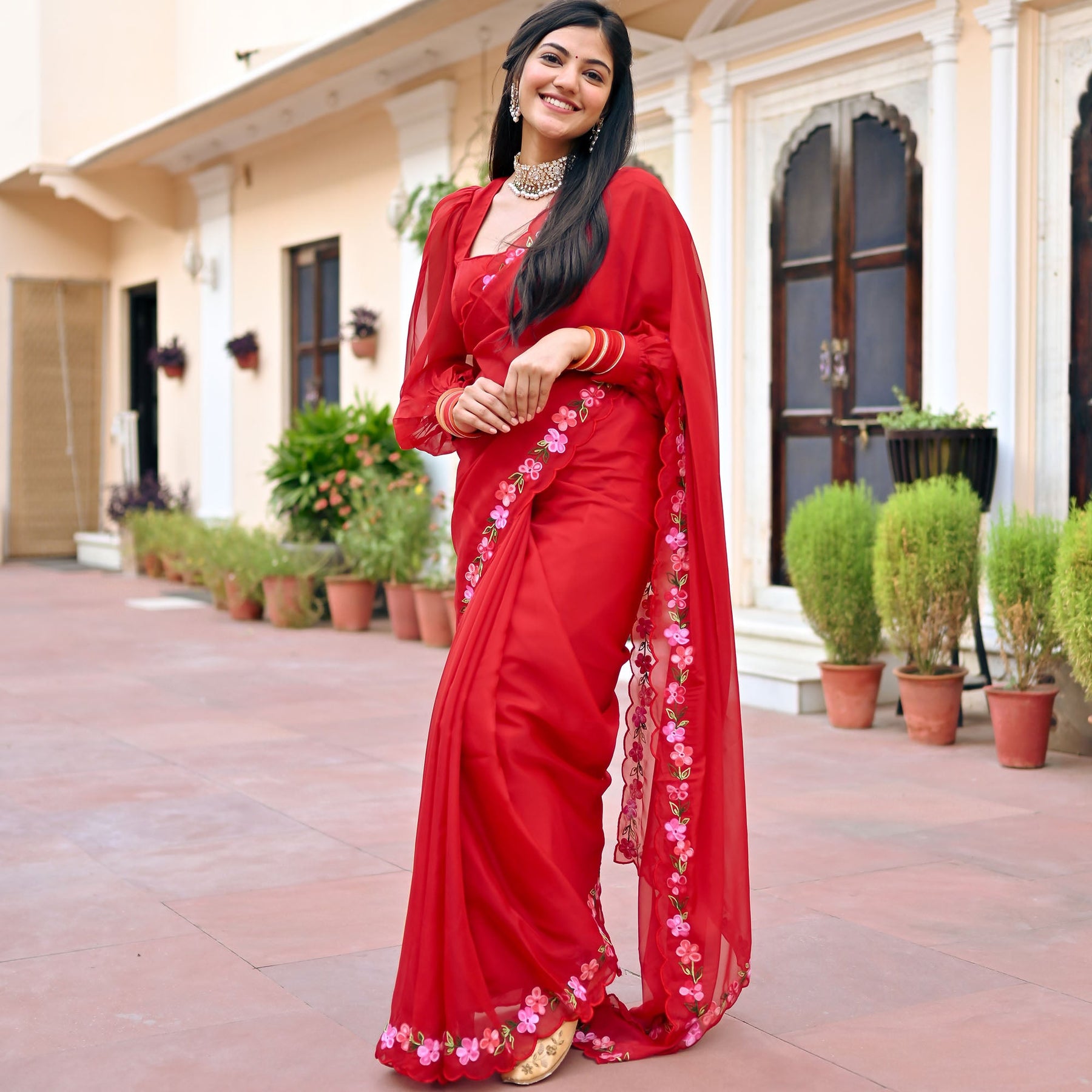 Red Embroidered Saree