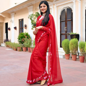 Red Embroidered Saree