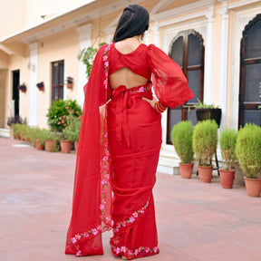 Red Embroidered Saree