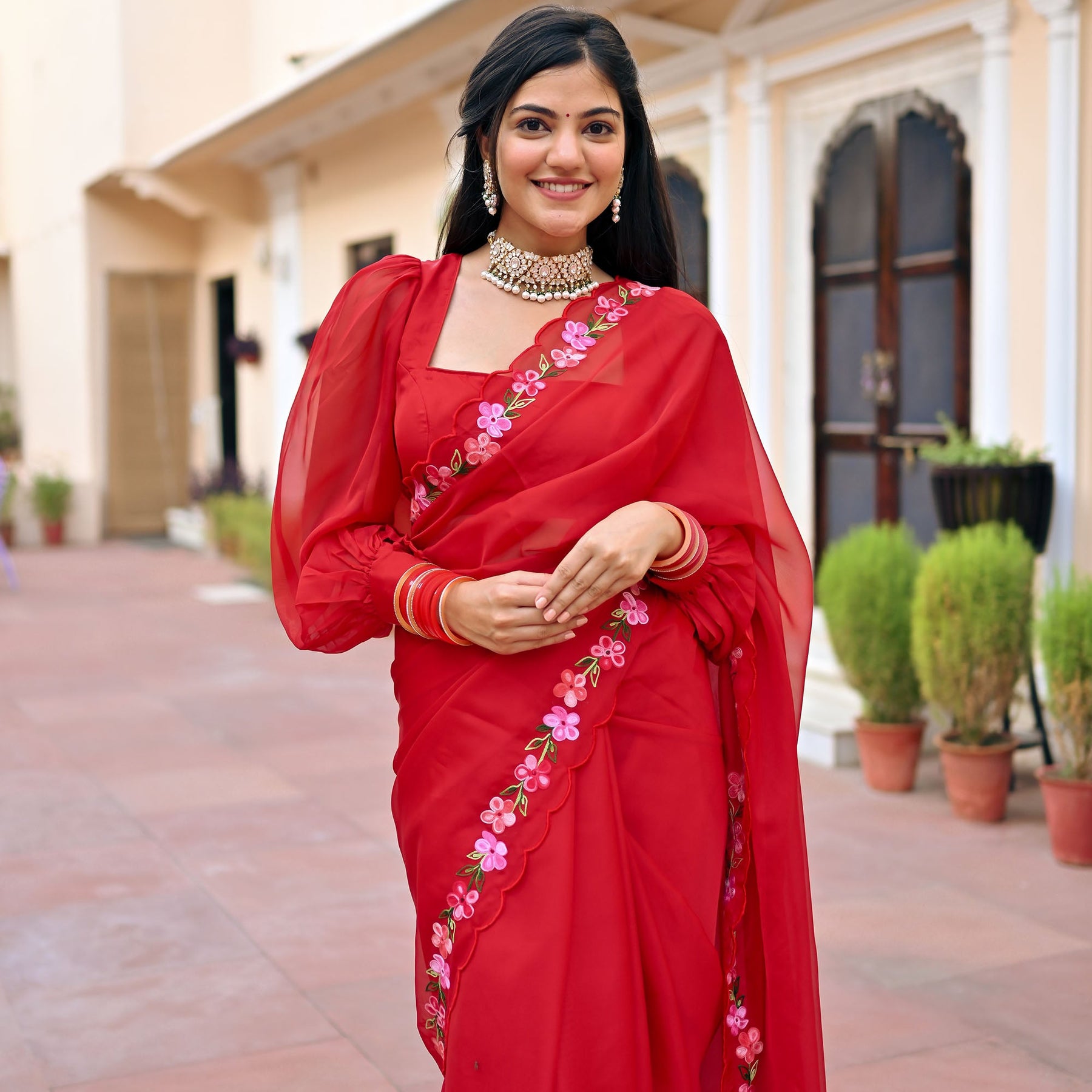 Red Embroidered Saree