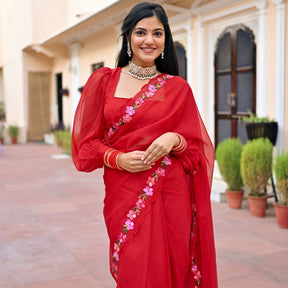 Red Embroidered Saree