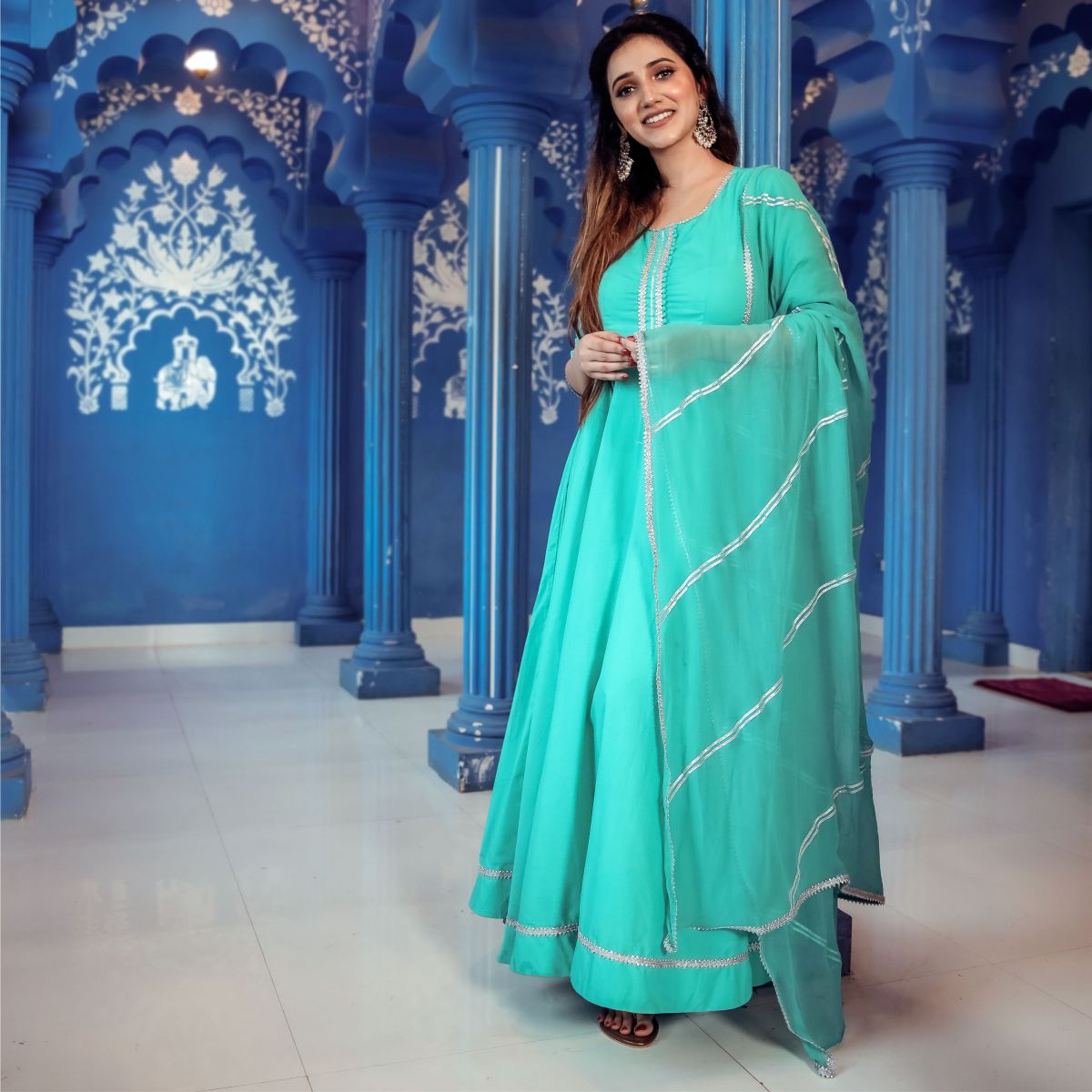 Aqua Blue Anarkali Set