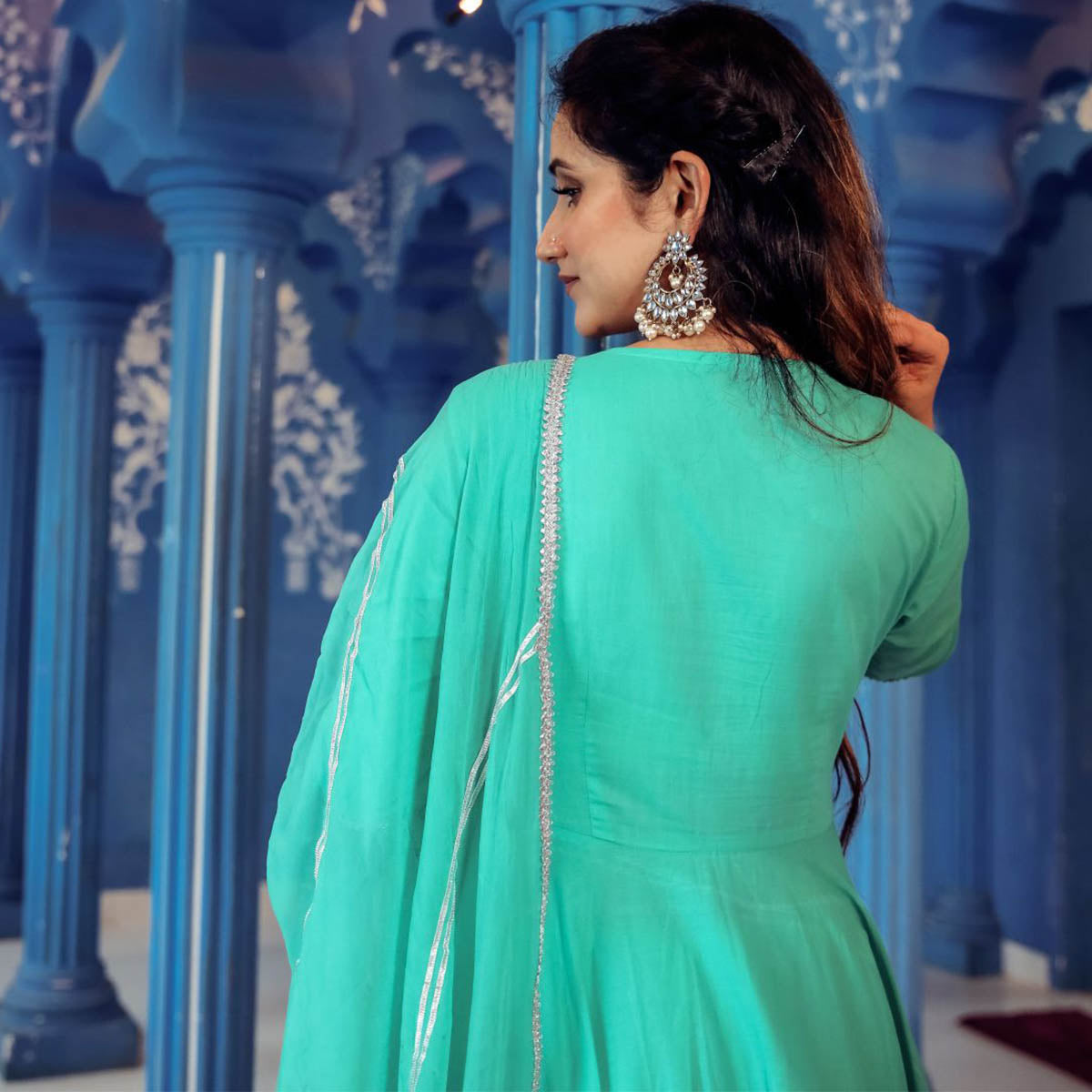 Aqua Blue Anarkali Set