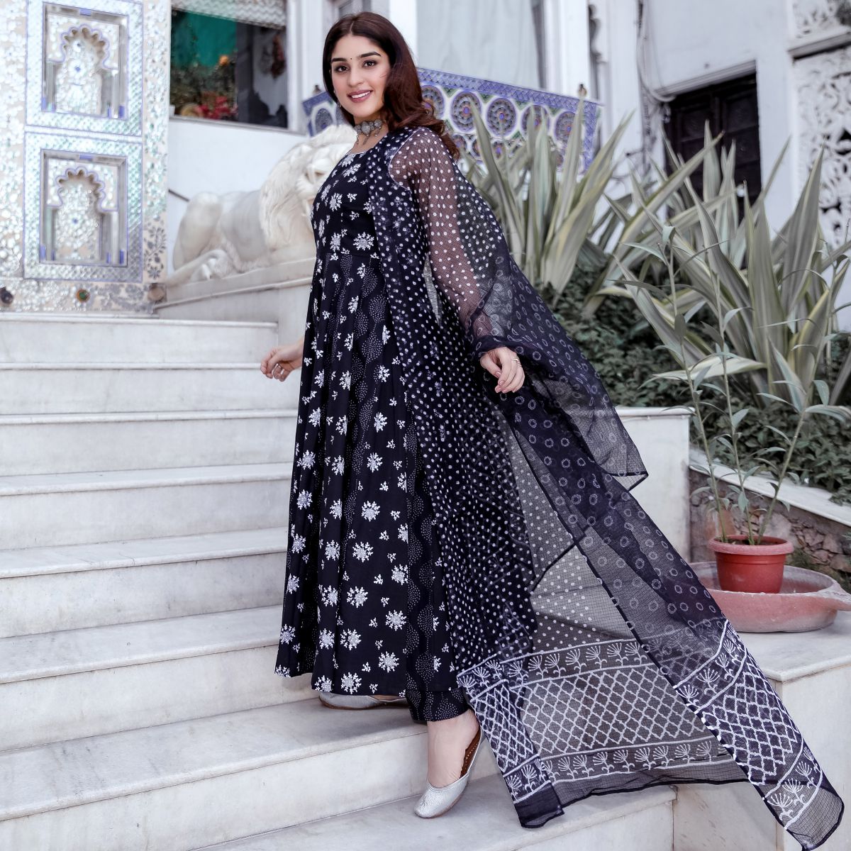 Black Block Printed Kurta Set