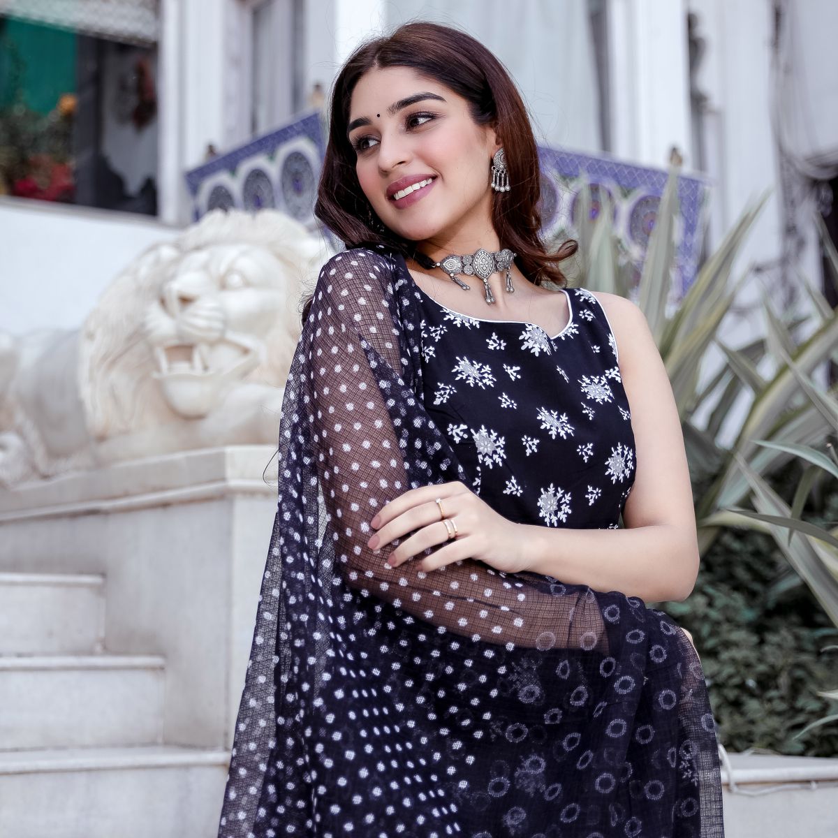 Black Block Printed Kurta Set