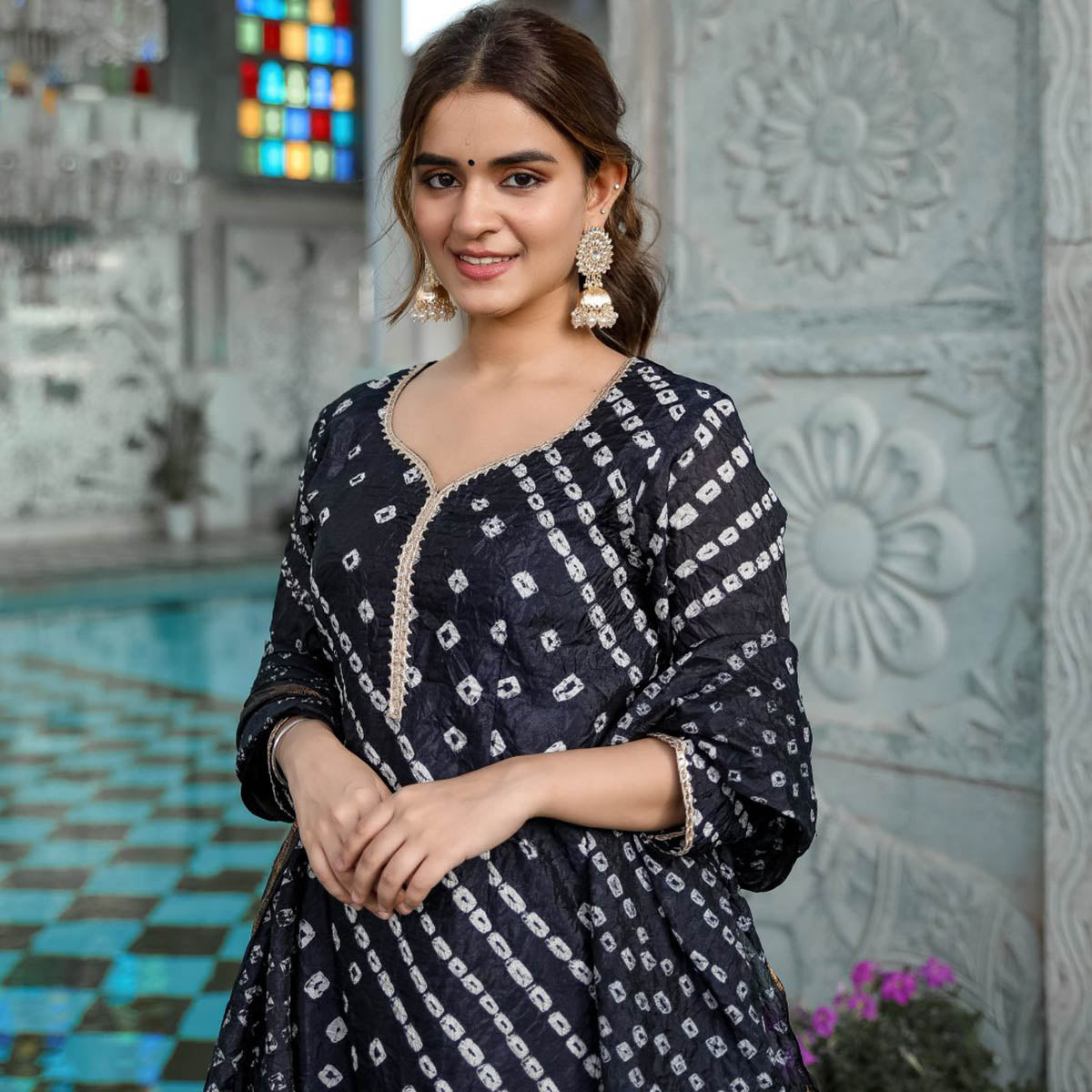 Black Chinon Kurta Sharara Set