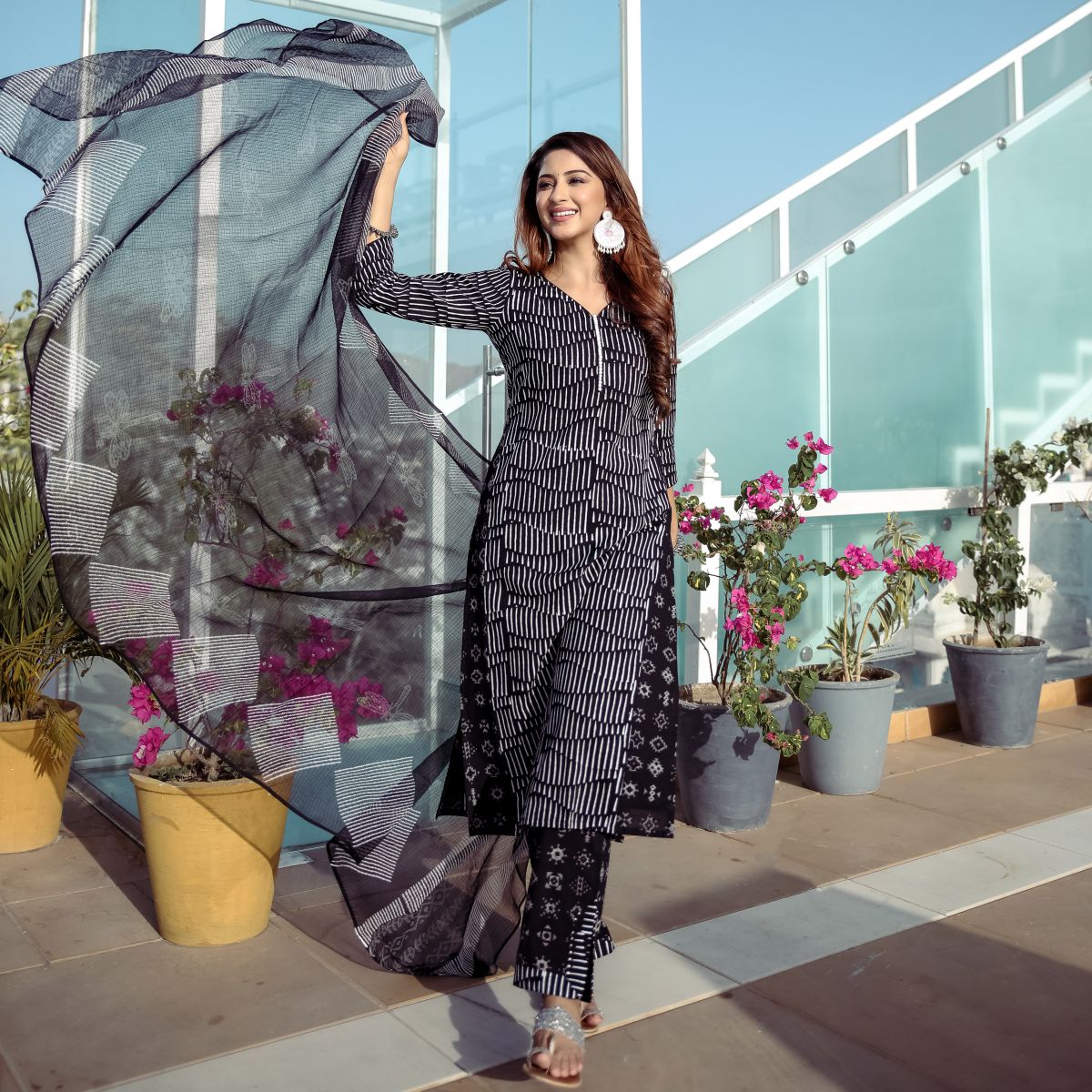 Black Printed Kurta Set