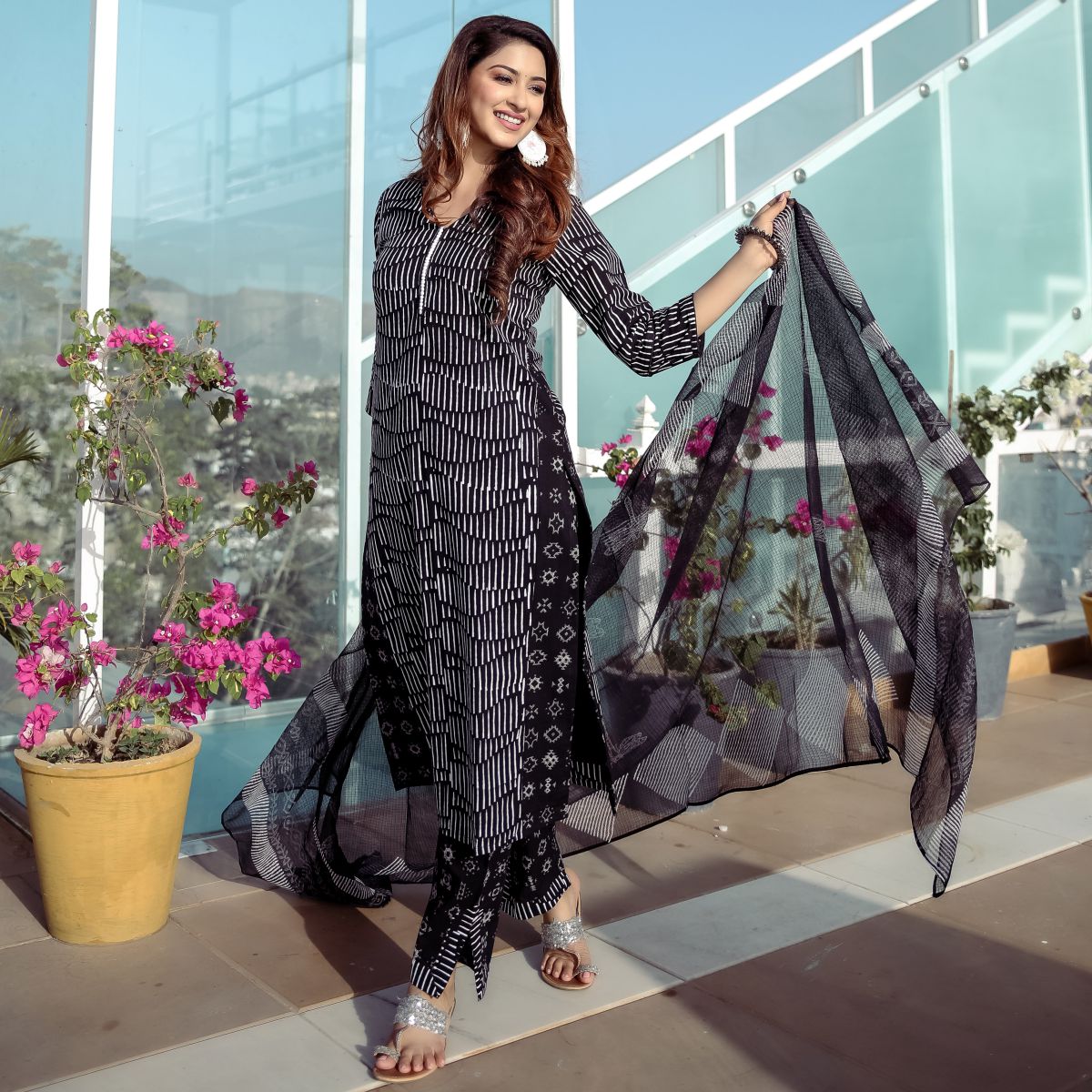 Black Printed Kurta Set