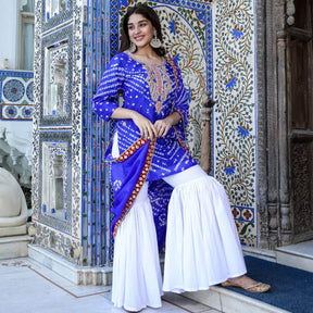 Blue Bandhej Sharara Set