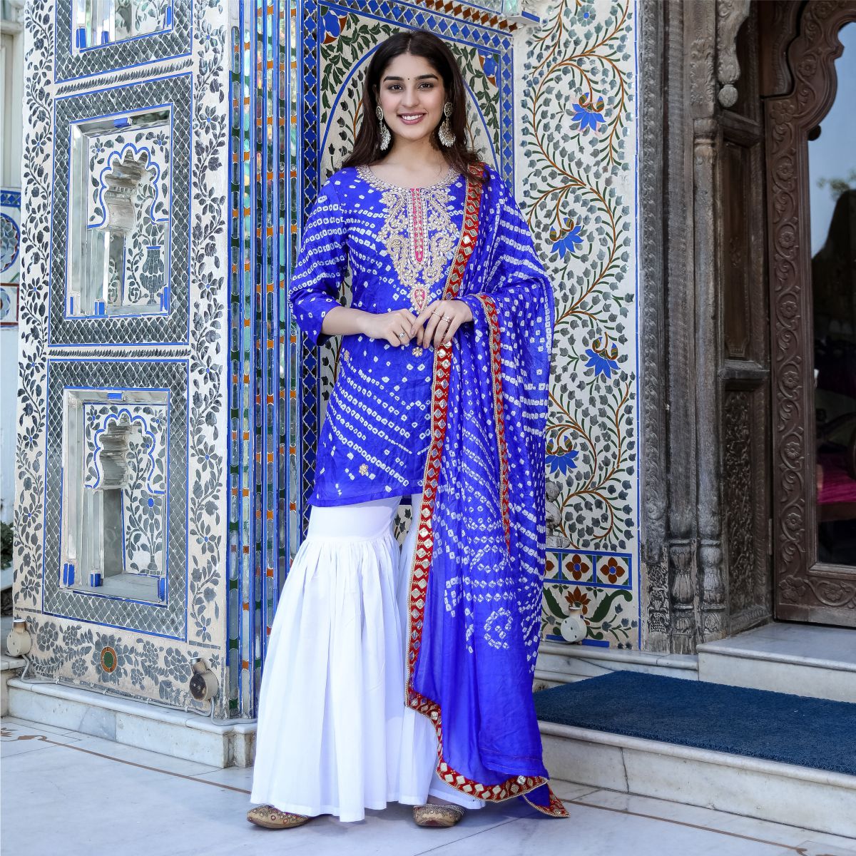 Blue Bandhej Sharara Set