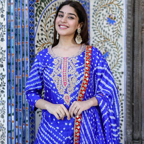 Blue Bandhej Sharara Set