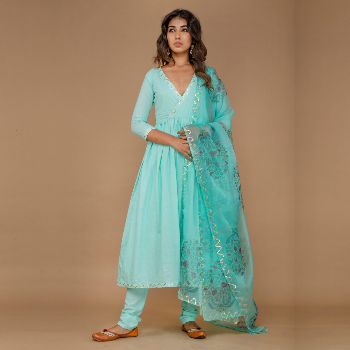 Blue Cotton Suit Set with Dupatta