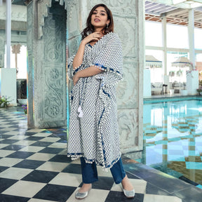 Blue Kaftan Printed Set