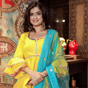 Bright Yellow Peplum Style Sharara Set