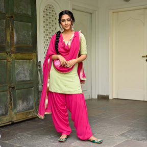 Green And Pink Kurta Patiala Set