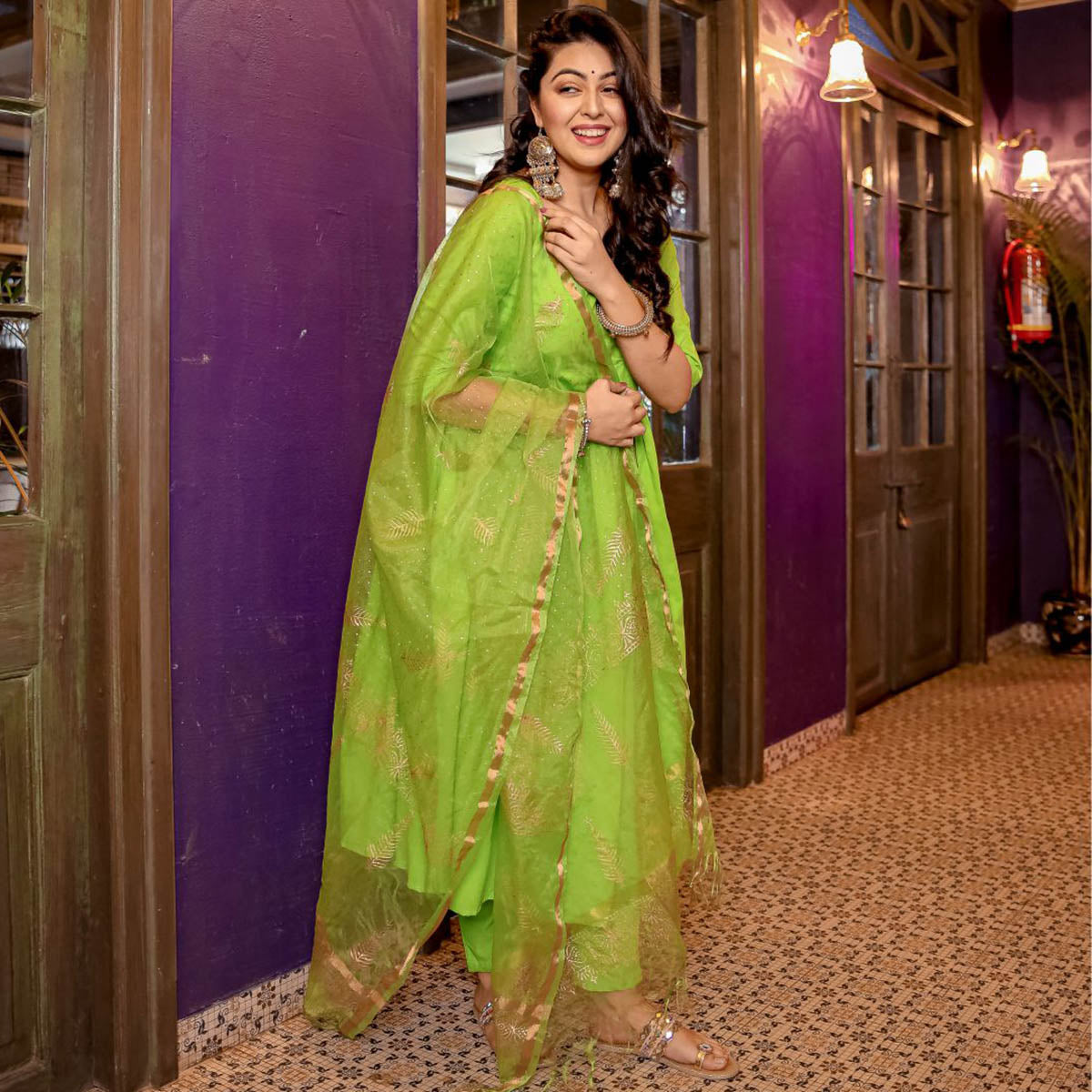 Green Anarkali Style Kurta Set