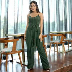 Green Chiffon Stripe Jumpsuit