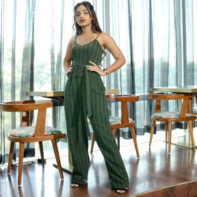 Green Chiffon Stripe Jumpsuit