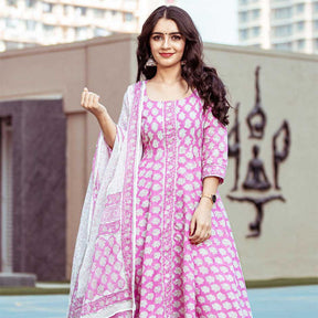 Handblock Printed Kurta Palazzo Set In Pink