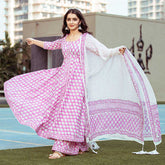 Buy Handblock Printed Kurta Palazzo Set Online In Pink