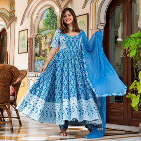 Blue Embroidery Anarkali Set