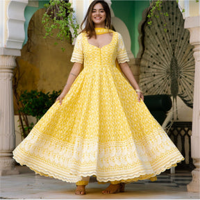 Yellow Embroidery Anarkali Set