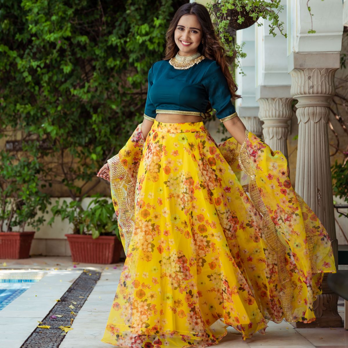 Yellow Organza Lehenga Set