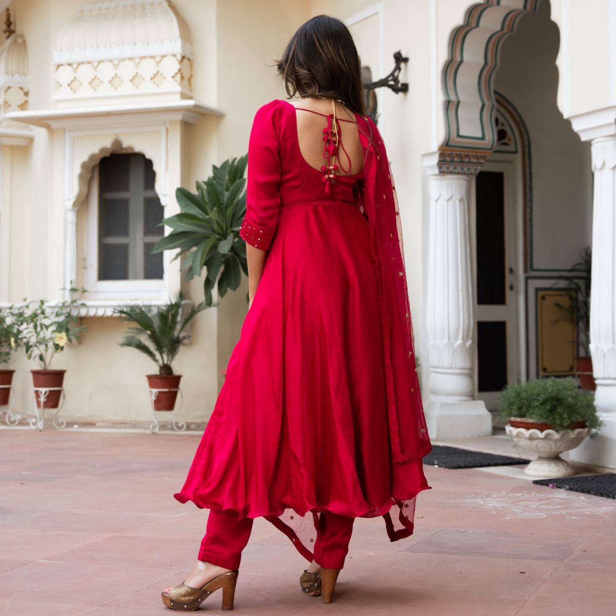 Pink Silk Anarkali Set