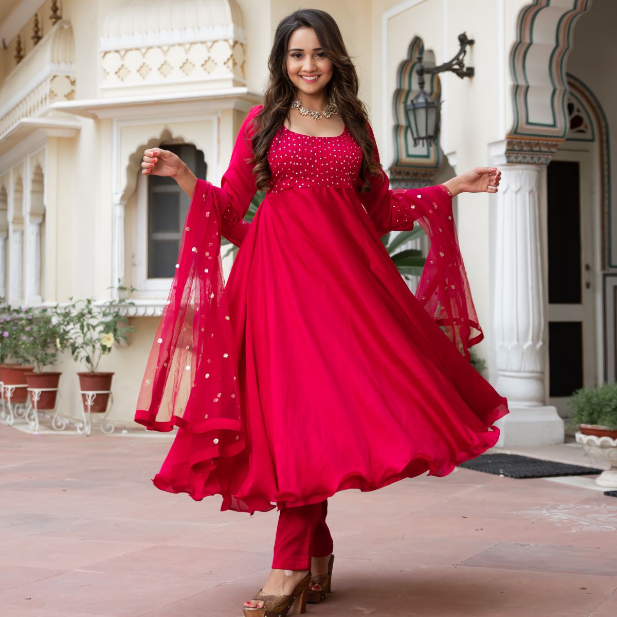 Pink Silk Anarkali Set