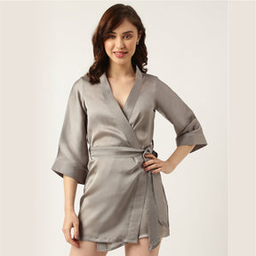 Bride Embroidered Grey Silk Robe