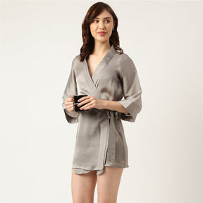 Bride Embroidered Grey Silk Robe