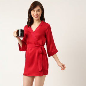 Bridesmaid Embroidered Red Silk Robe