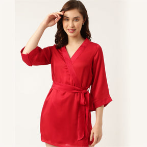 Bridesmaid Embroidered Red Silk Robe