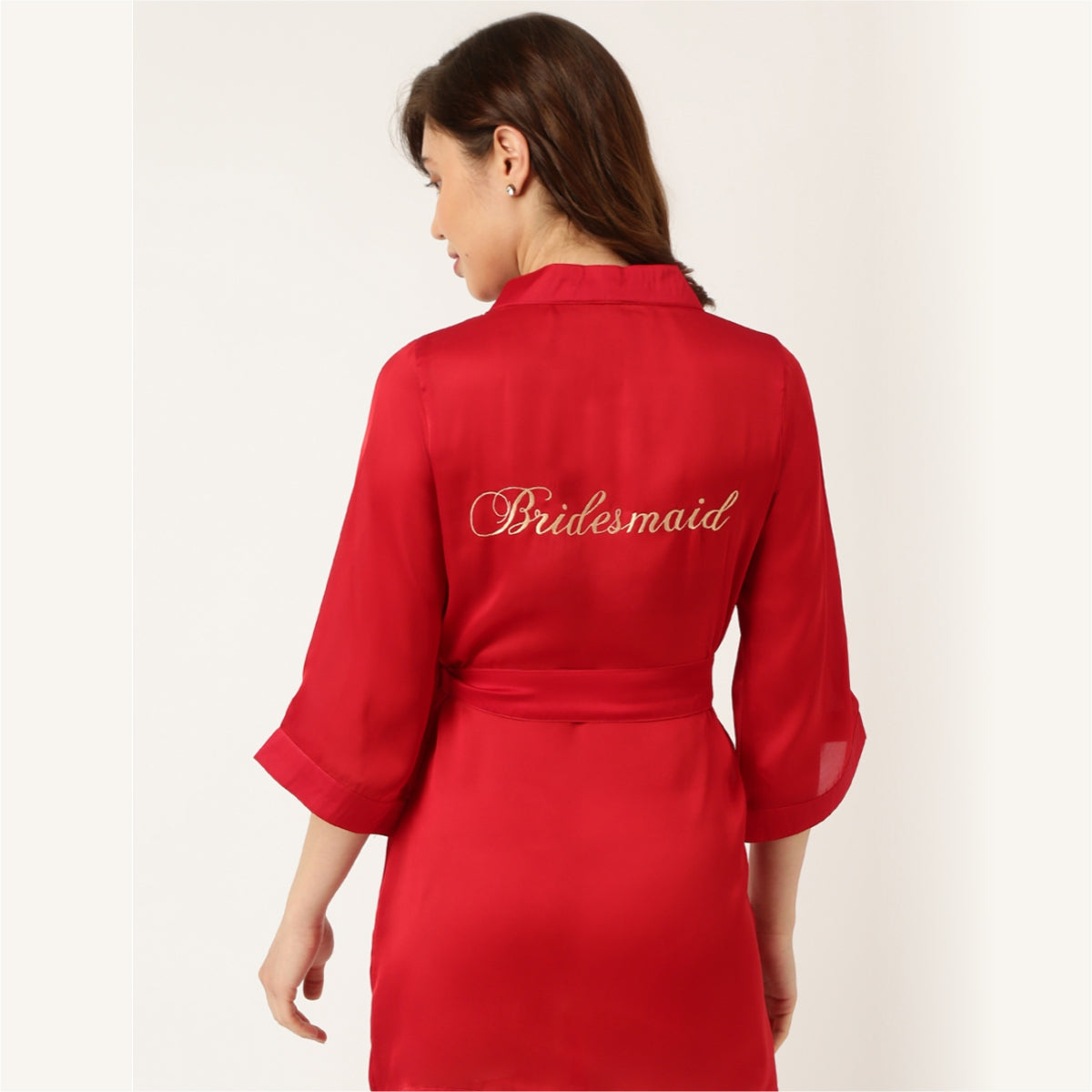 Bridesmaid Embroidered Red Silk Robe