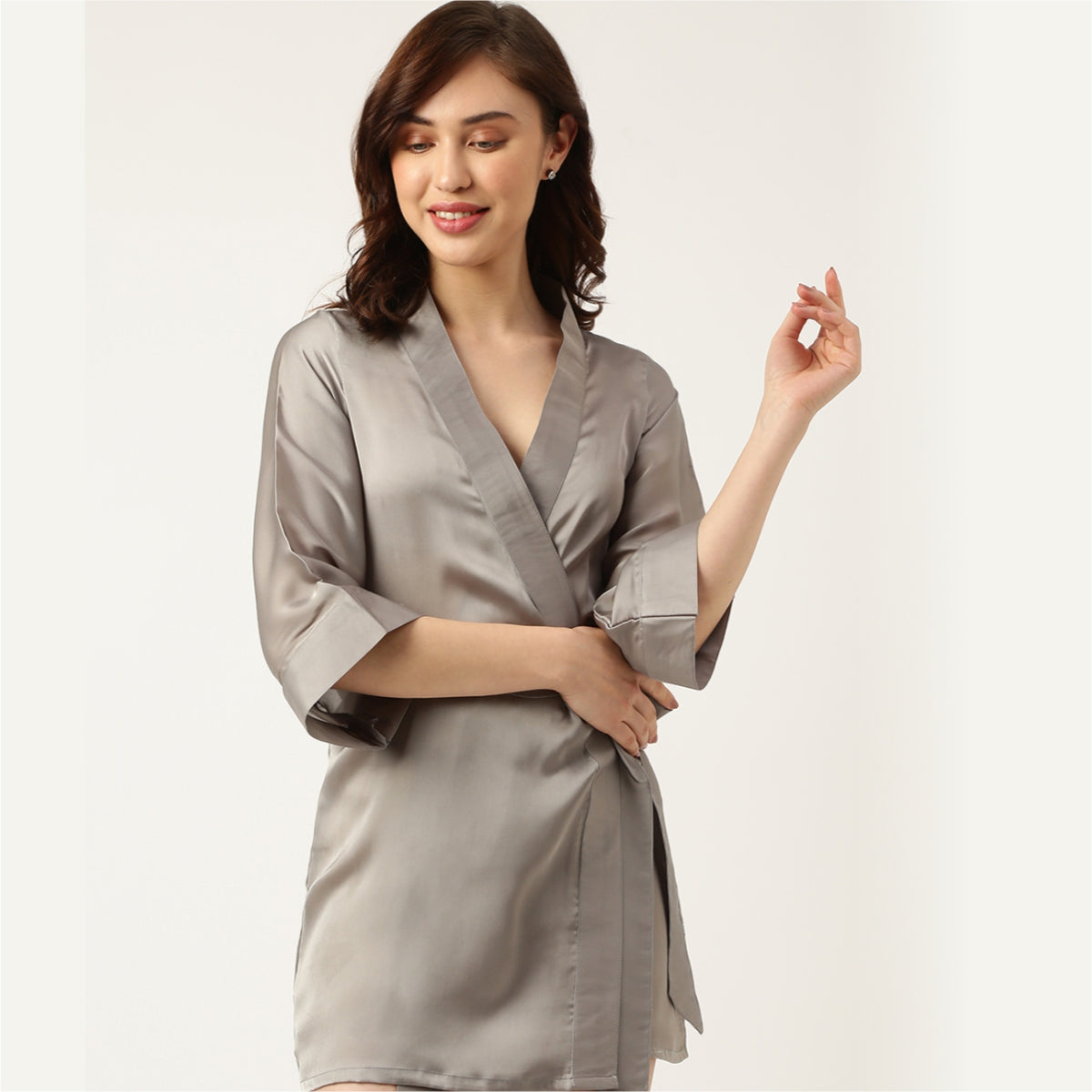 Bridesmaid Embroidered Grey Silk Robe