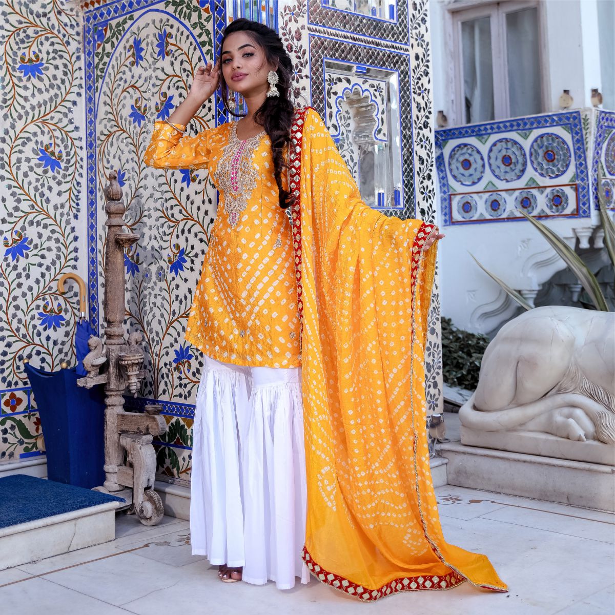 Yellow Bandhej Sharara Set