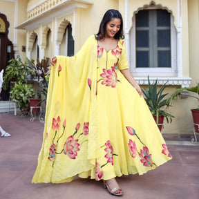 Yellow Silk Anarkali Set