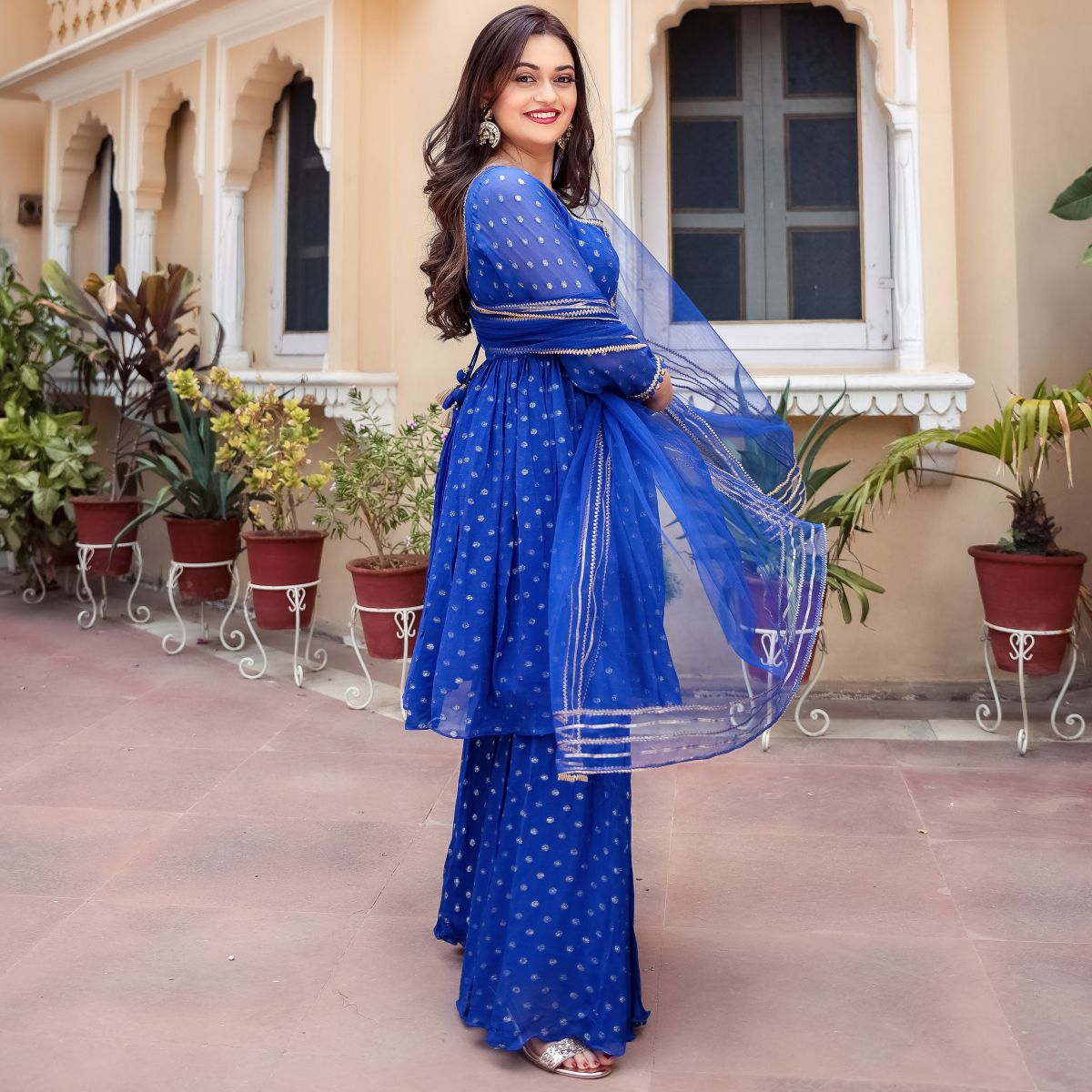 Blue Georgette Sharara Set