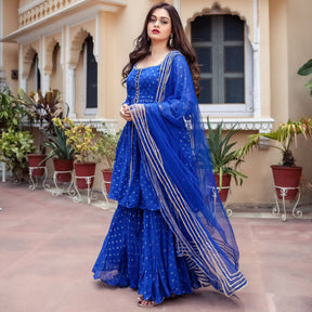 Blue Georgette Sharara Set