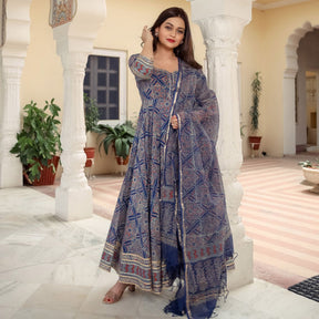 Bagru Printed Anarkali Set