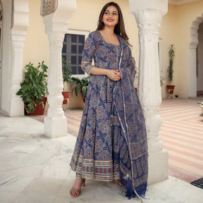 Bagru Printed Anarkali Set