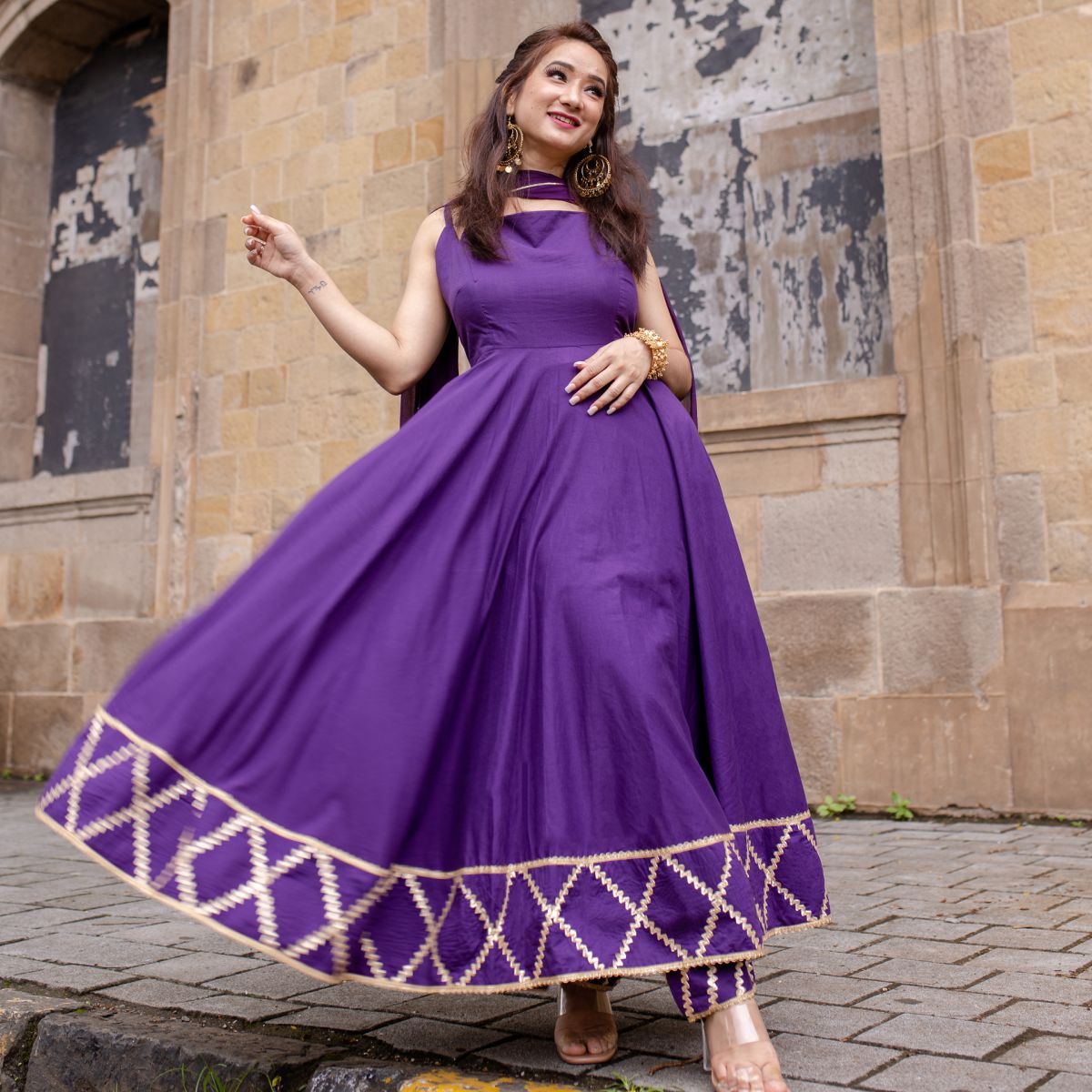 Purple Solid Anarkali Set