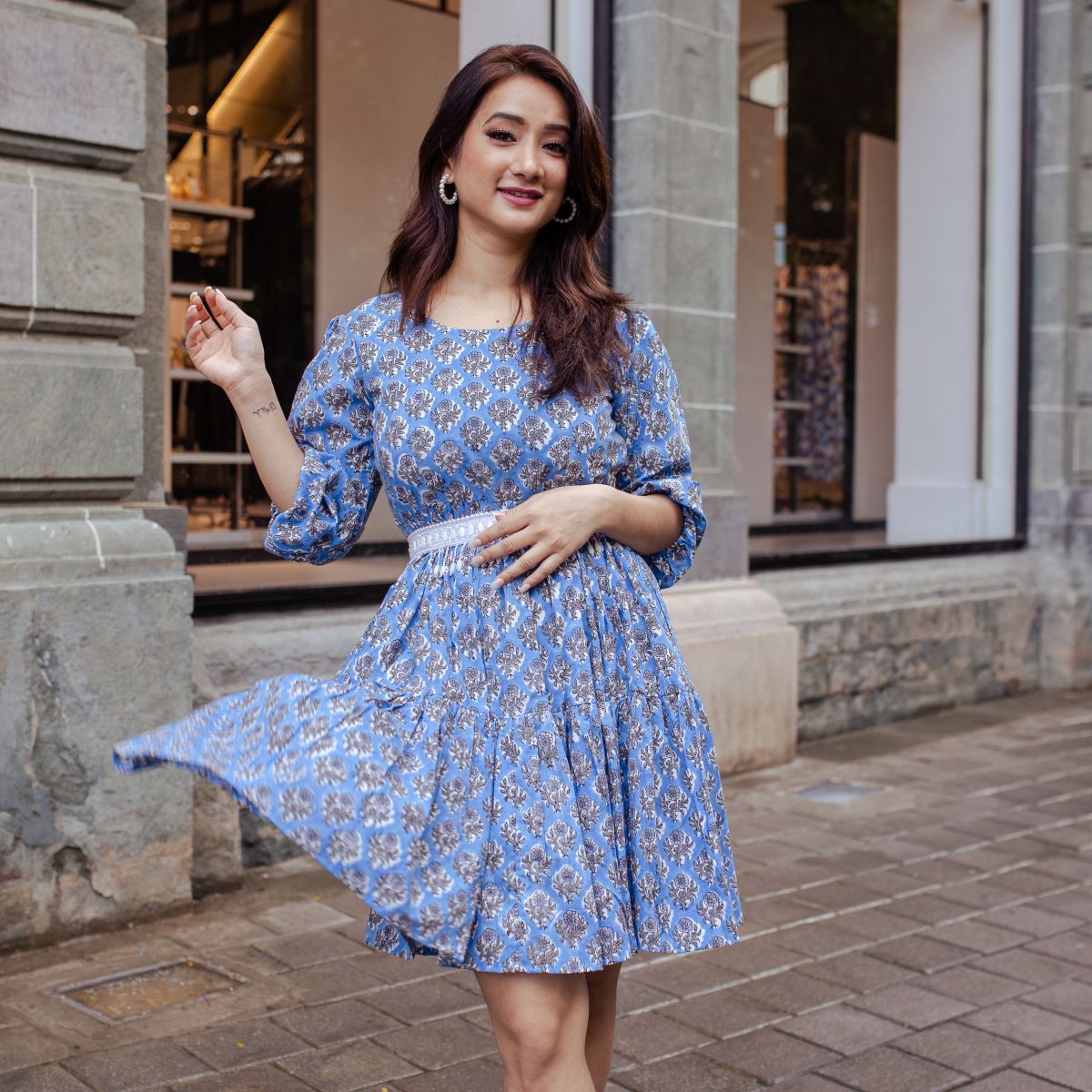 Blue Printed Dress